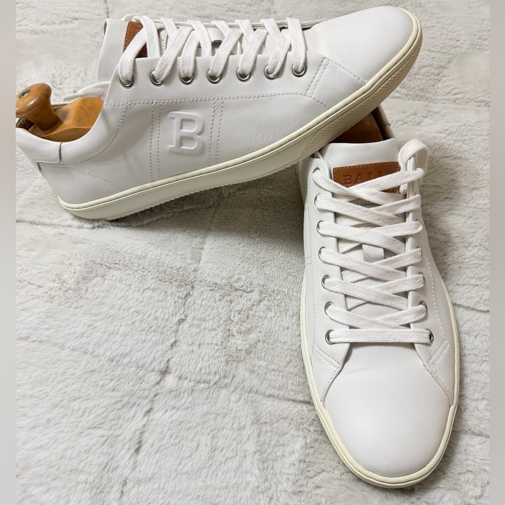 Like NEW! $570 Bally Orivel White Leather Men's Low Top Trainers Sneakers 10